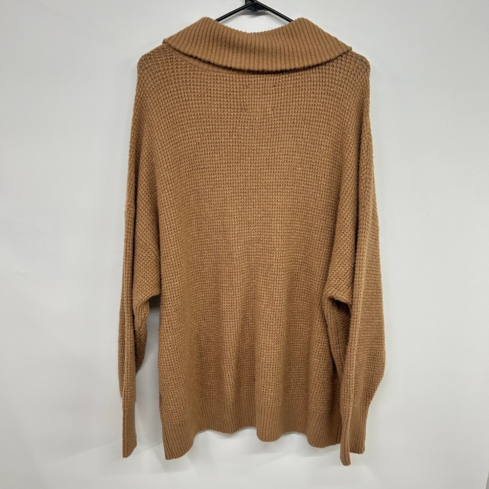 Aerie Oversized Quarter Zip Sweater L Camel Waffle Knit Coastal Old Money - Picture 10 of 12